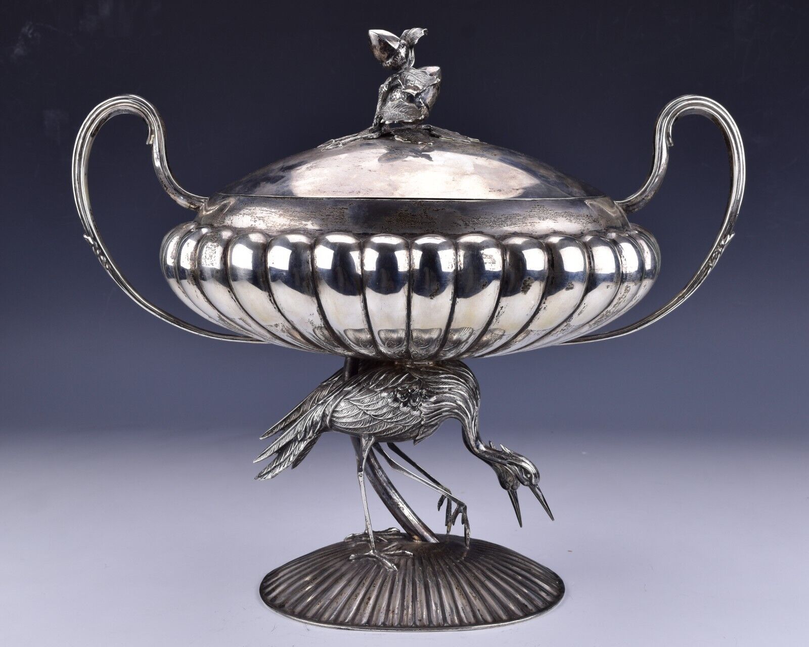 Pasgorcy Spanish Sterling Silver Tureen With Figural Cranes 48 Troy Oz