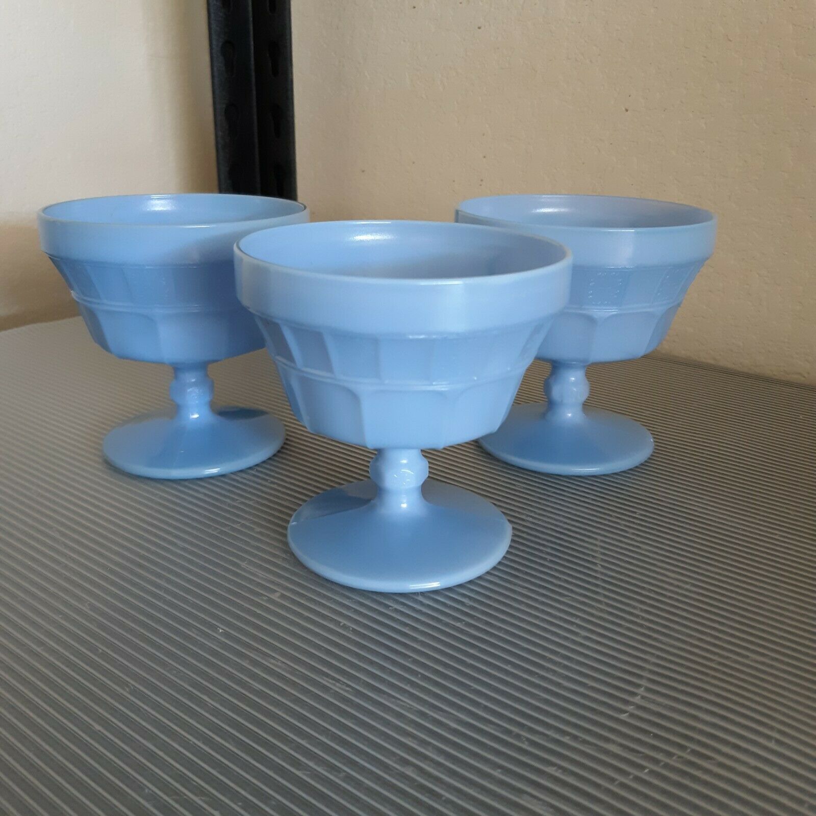 3 Jeannette "doric Delphite" Blue Footed Sherbet Dessert Cups