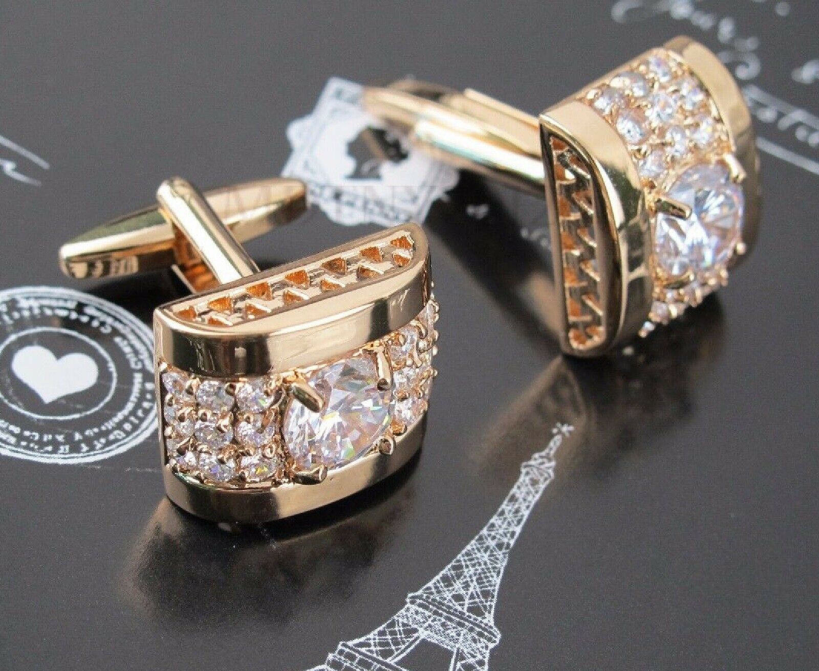 New Gold White Crystal Silver Mens Cufflinks Shirt Cuff Links Wedding Party Gift