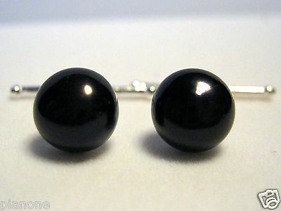 10mm Black Cultured Pearl Cuff Links - Sterling Silver .925 Chain Handmade New